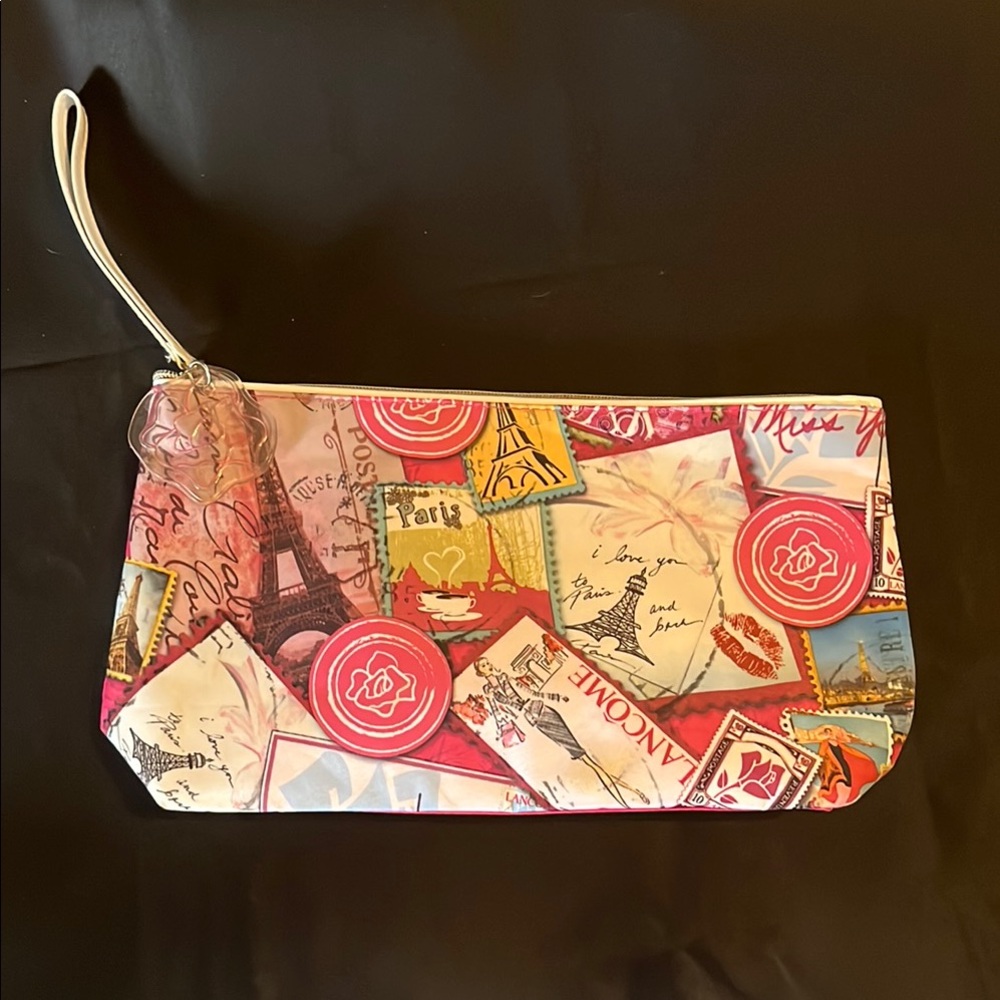 Parisian Print Lancôme Clutch Bag - Pink and White